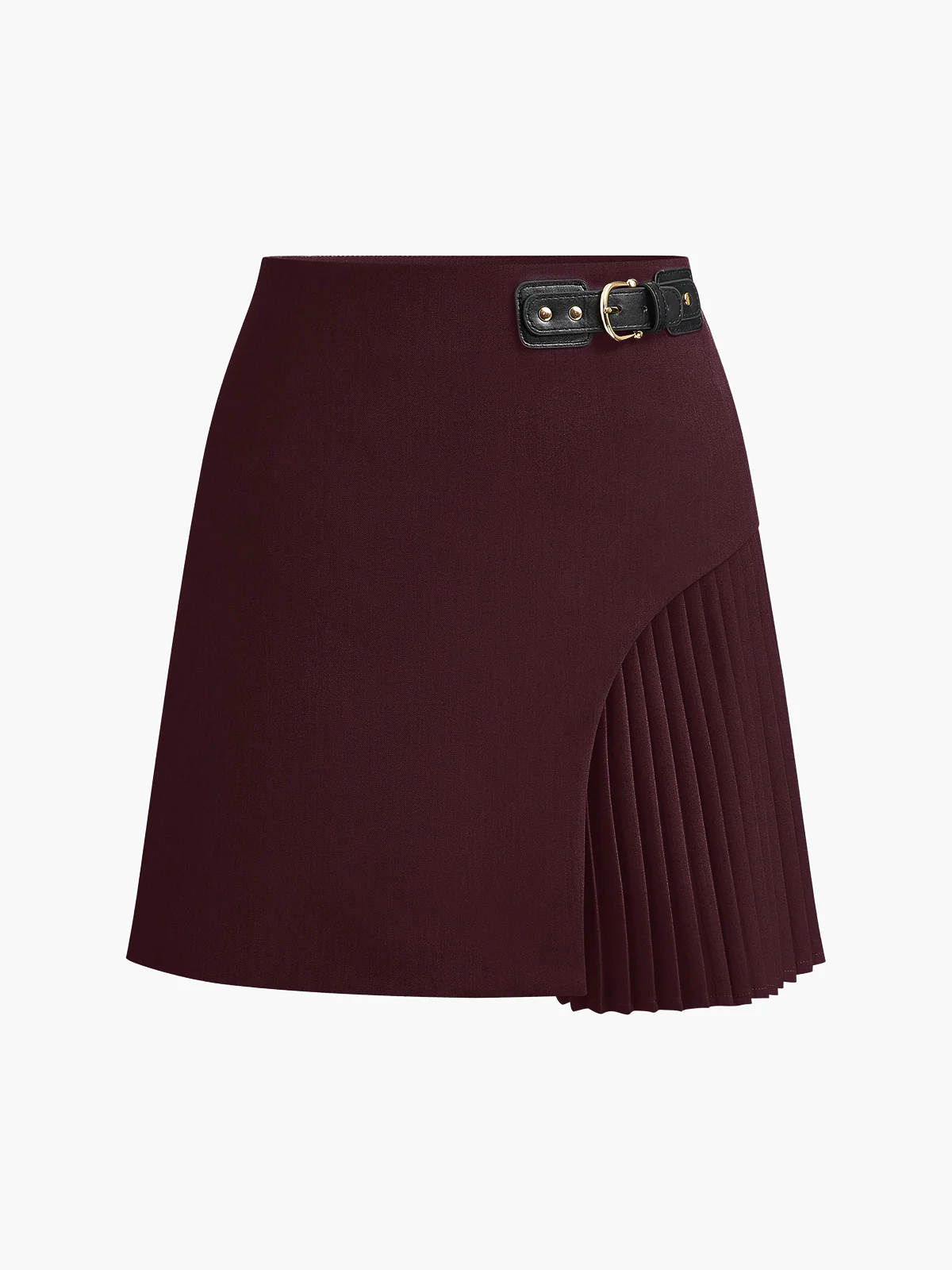 Side Pleated Buckle Belted Skirt - Image 5