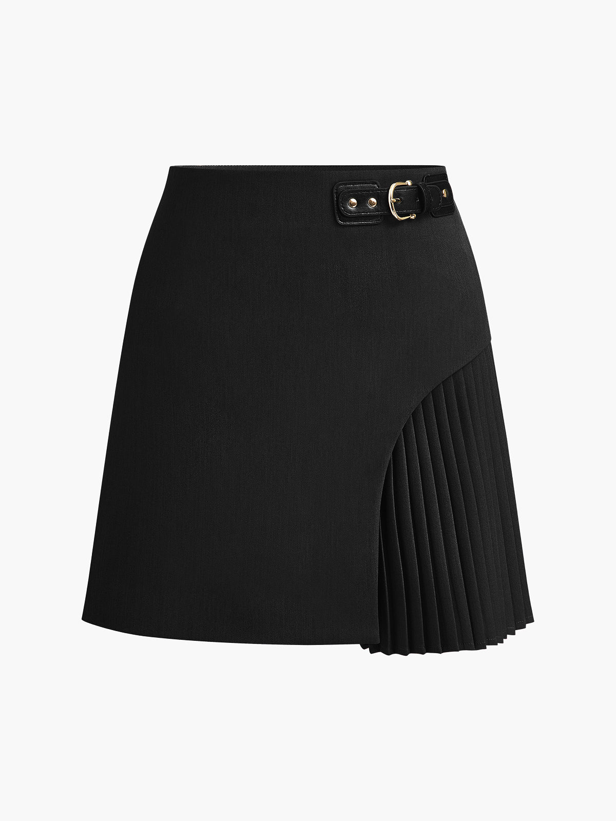 Side Pleated Buckle Belted Skirt - Image 6