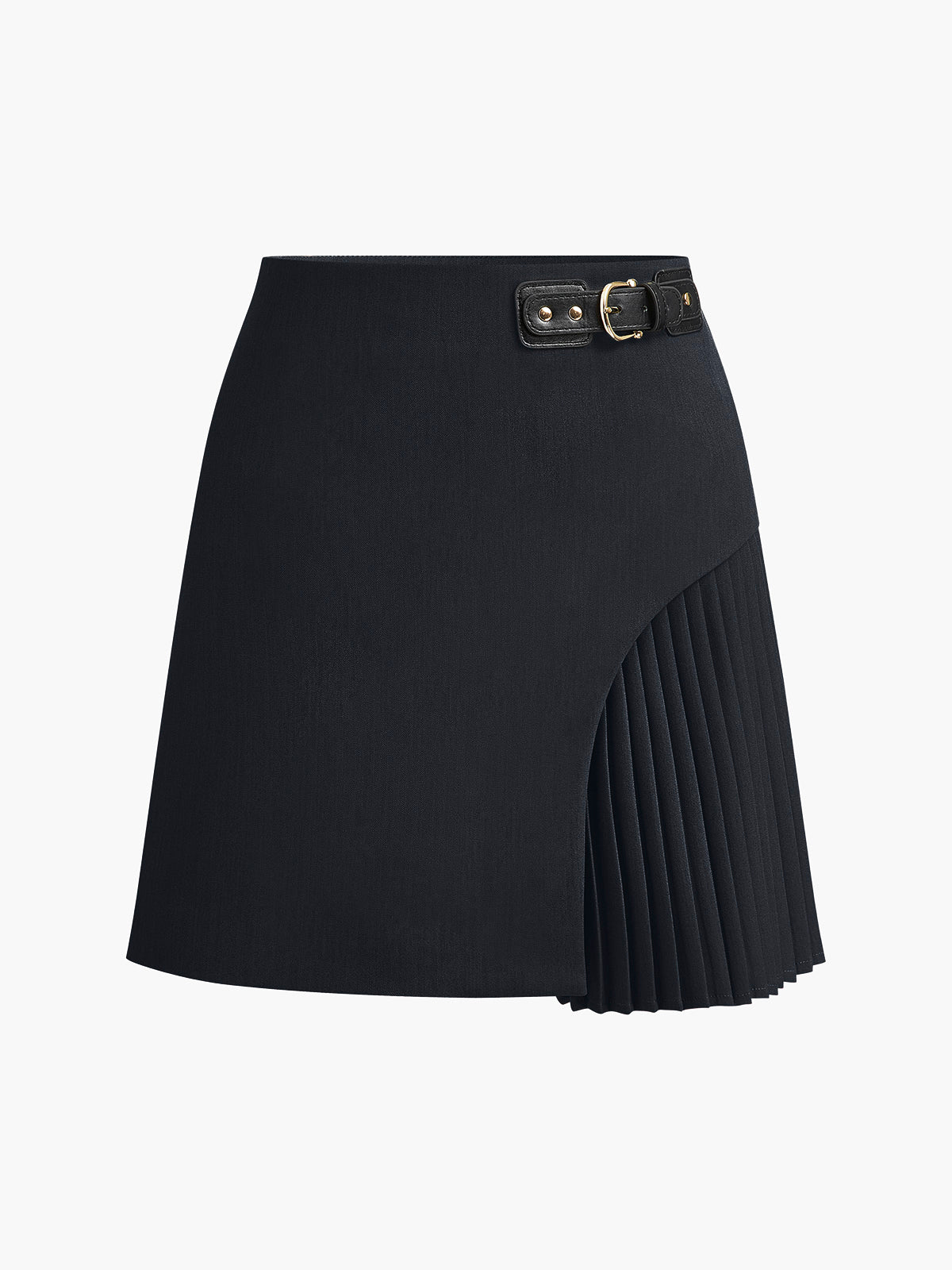 Side Pleated Buckle Belted Skirt - Image 7