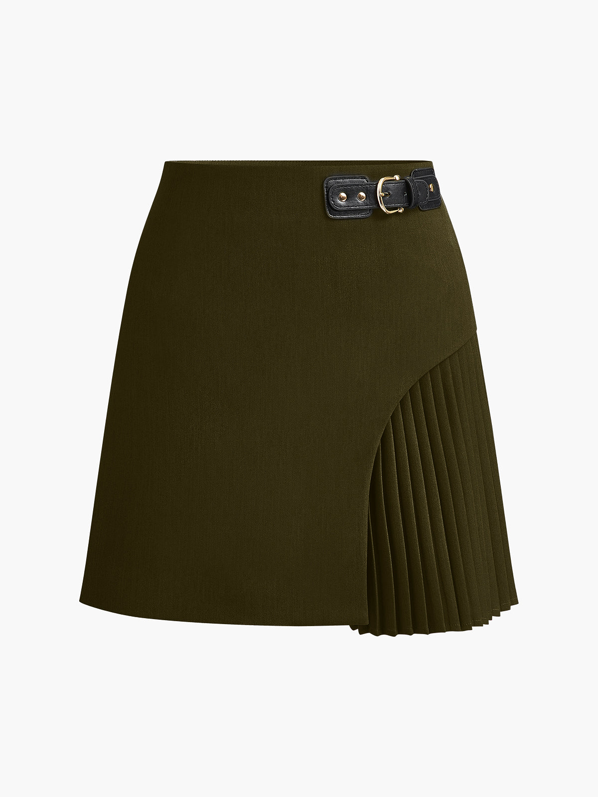 Side Pleated Buckle Belted Skirt - Image 8