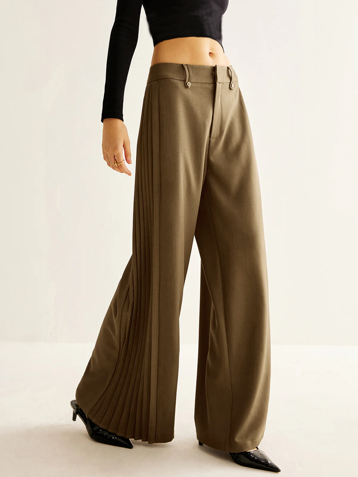 Side Pleated Wide-Leg Pants - Image 12