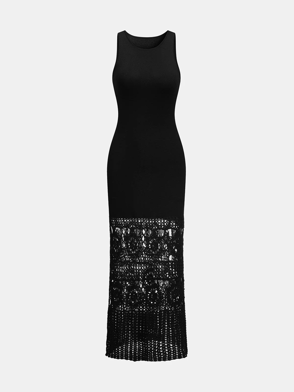 Side Slit Crochet Hem Sleeveless Knit Maxi Dress - Image 2