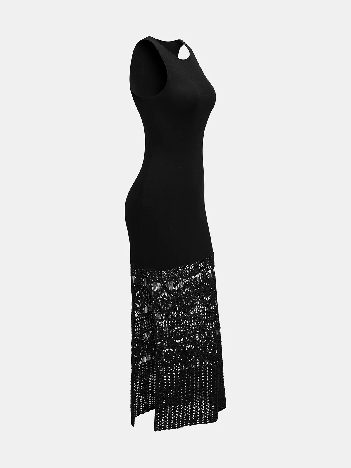 Side Slit Crochet Hem Sleeveless Knit Maxi Dress - Image 3