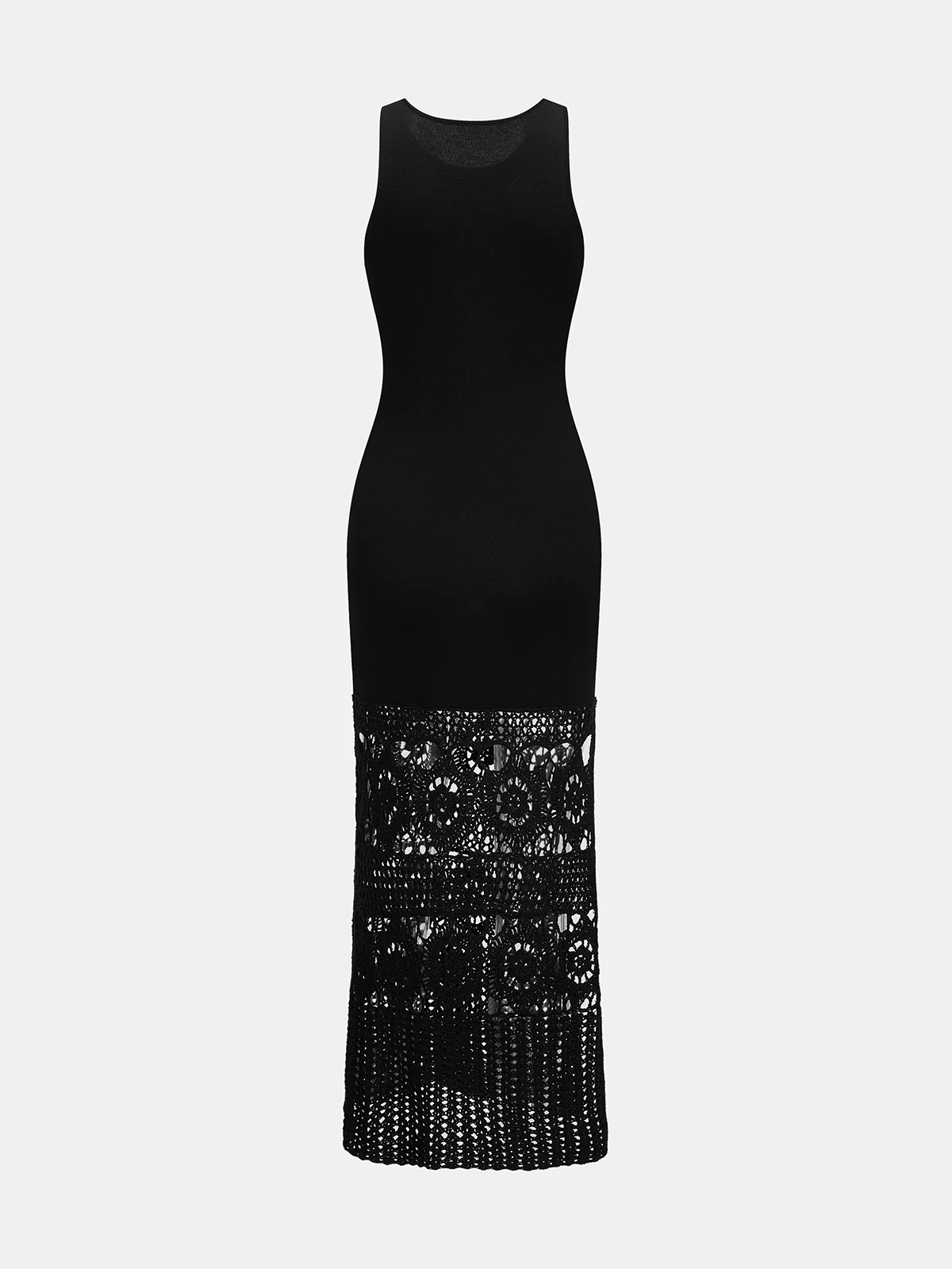Side Slit Crochet Hem Sleeveless Knit Maxi Dress - Image 4