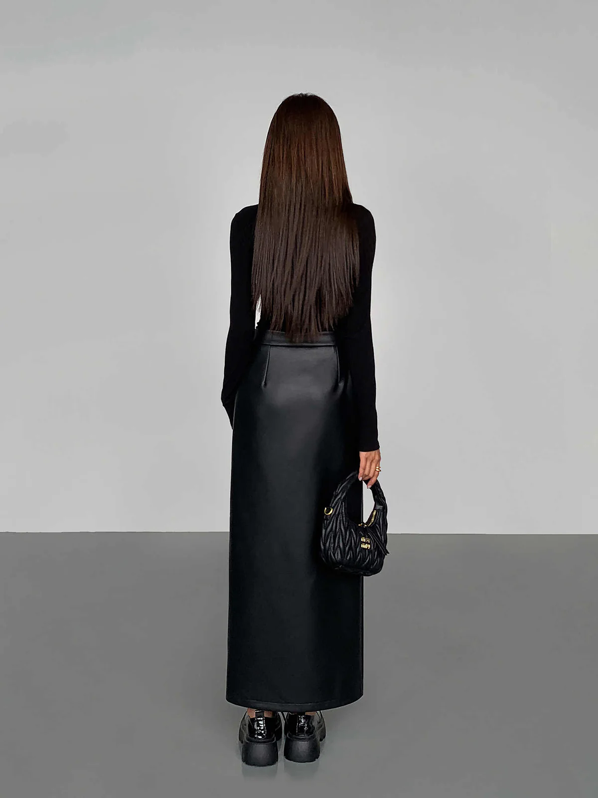 Side Split PU Leather Midi Skirt - Image 3