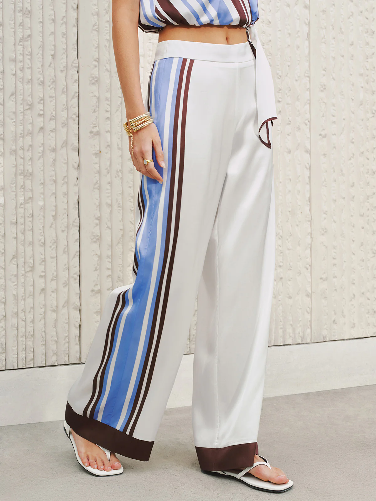Side Stripe Satin Wide-Leg Pants - Image 3