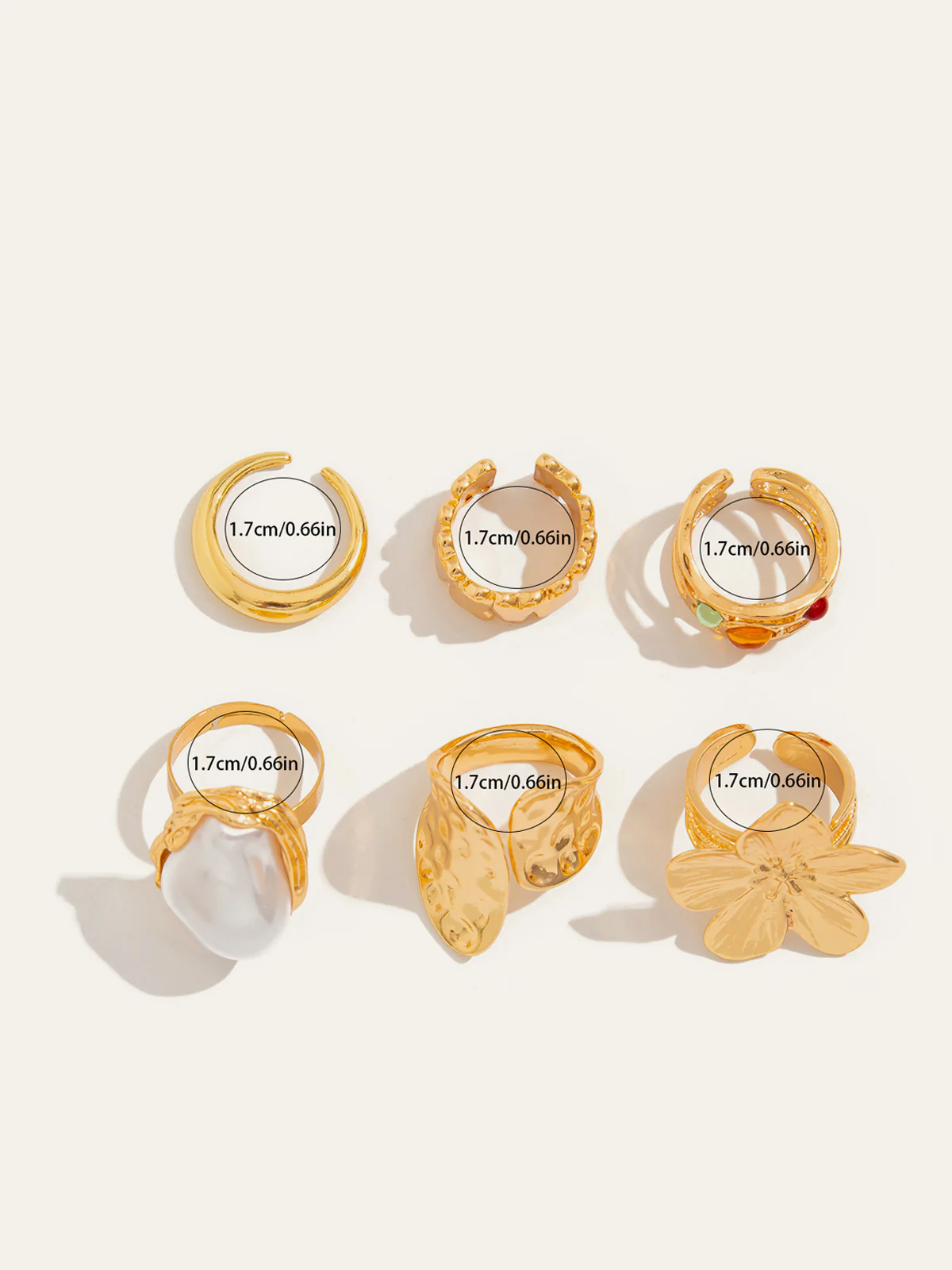 Six-Piece Statement Ring Set With Pearl & Floral Accents - Image 3