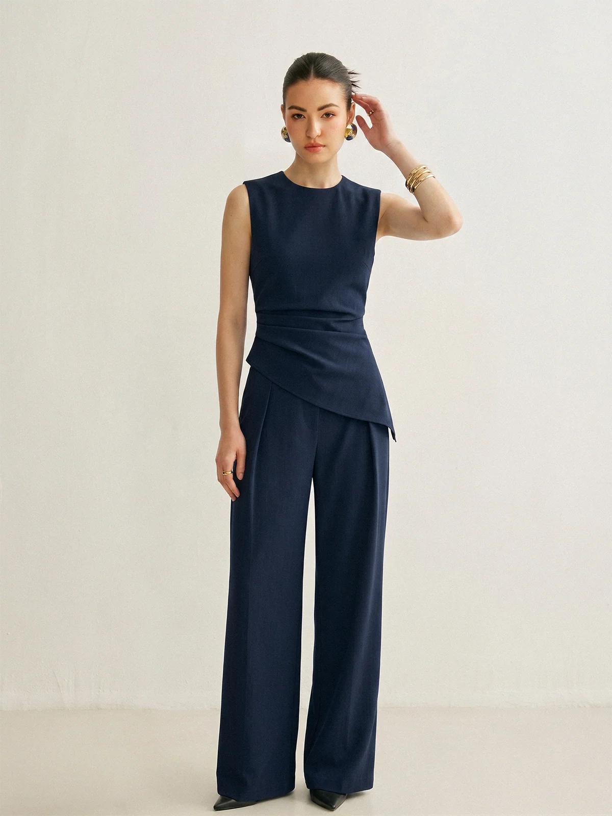 Sleeveless Asymmetric Top & Pleated Pants Set - Image 13
