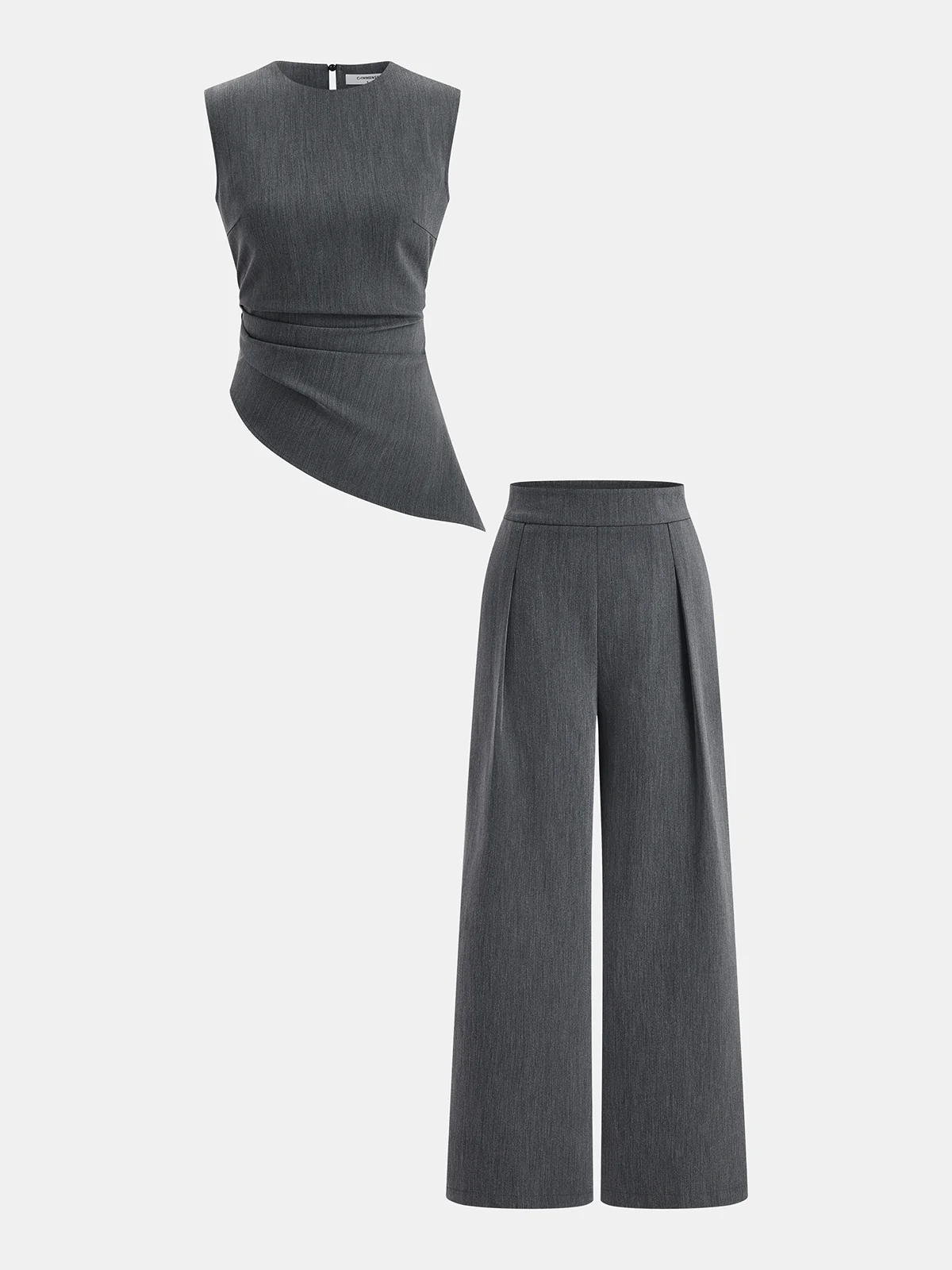 Sleeveless Asymmetric Top & Pleated Pants Set - Image 2