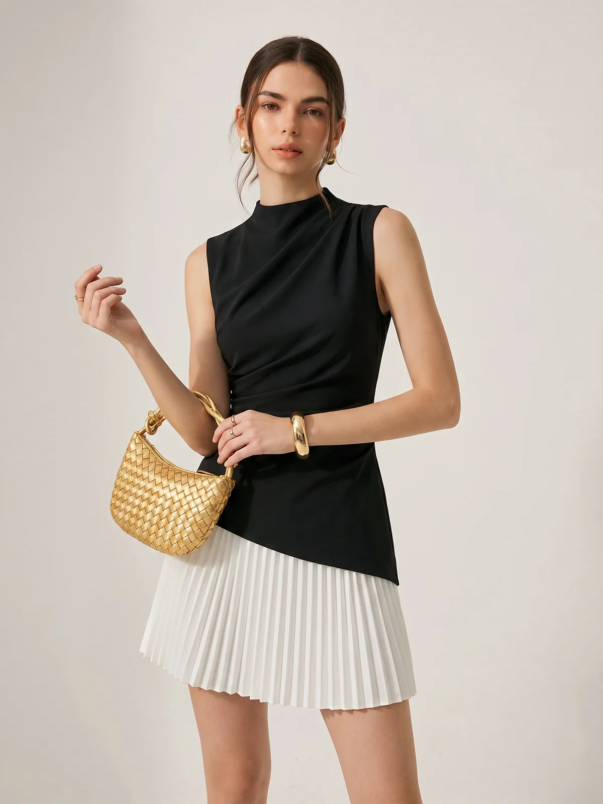 Sleeveless Asymmetrical Pleated Mini Dress - Image 9