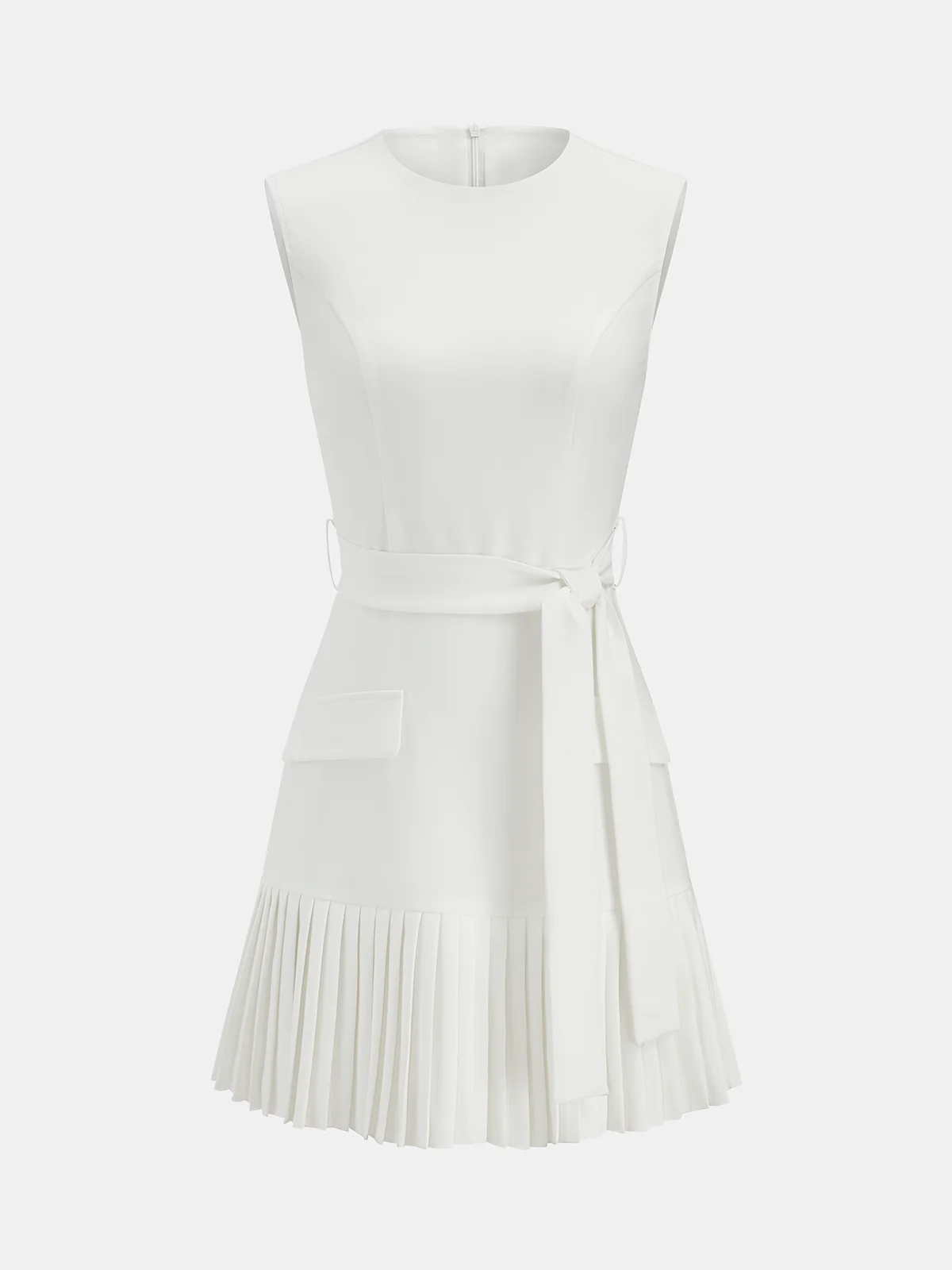 Sleeveless Belted Pleated Hem Mini Dress - Image 2
