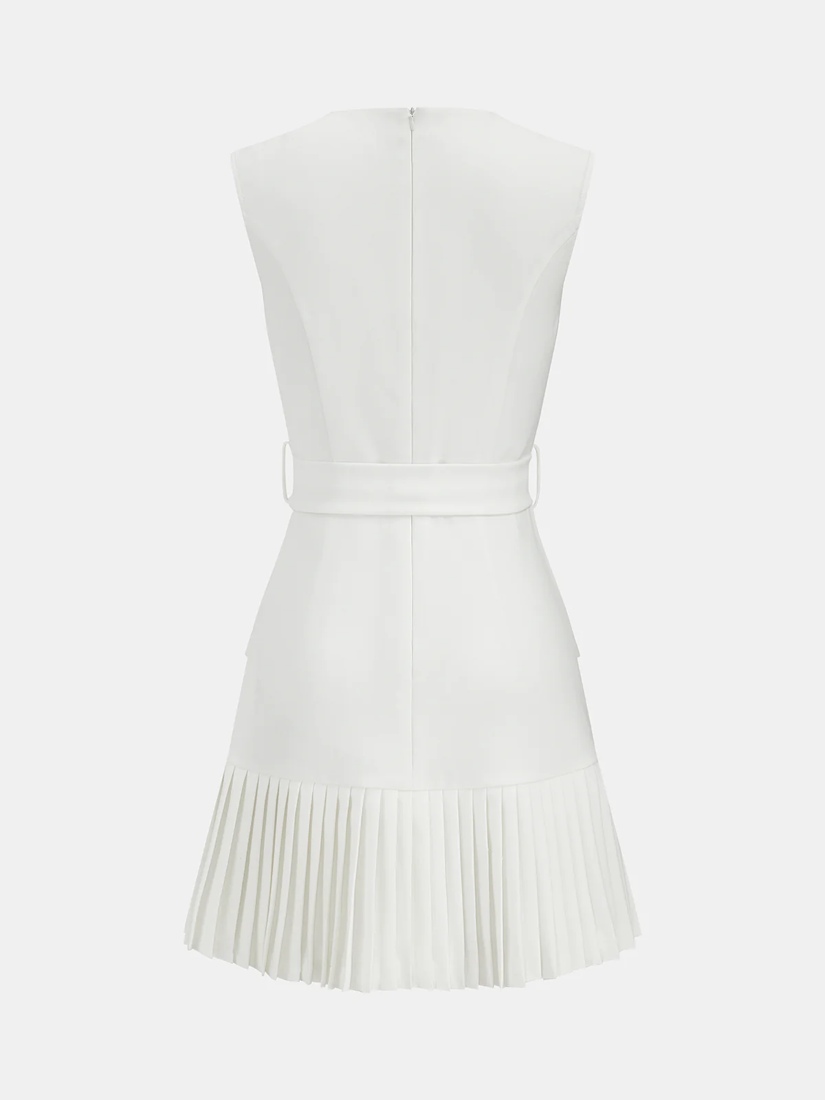 Sleeveless Belted Pleated Hem Mini Dress - Image 3