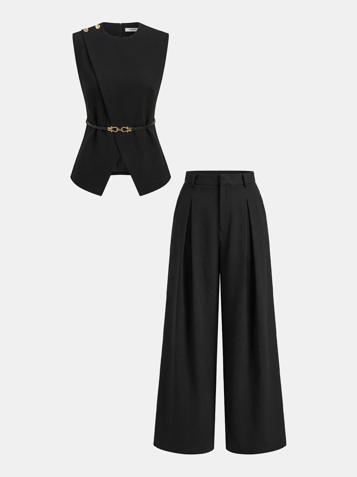 Sleeveless Belted Top & Pleated Pants Set - Image 13