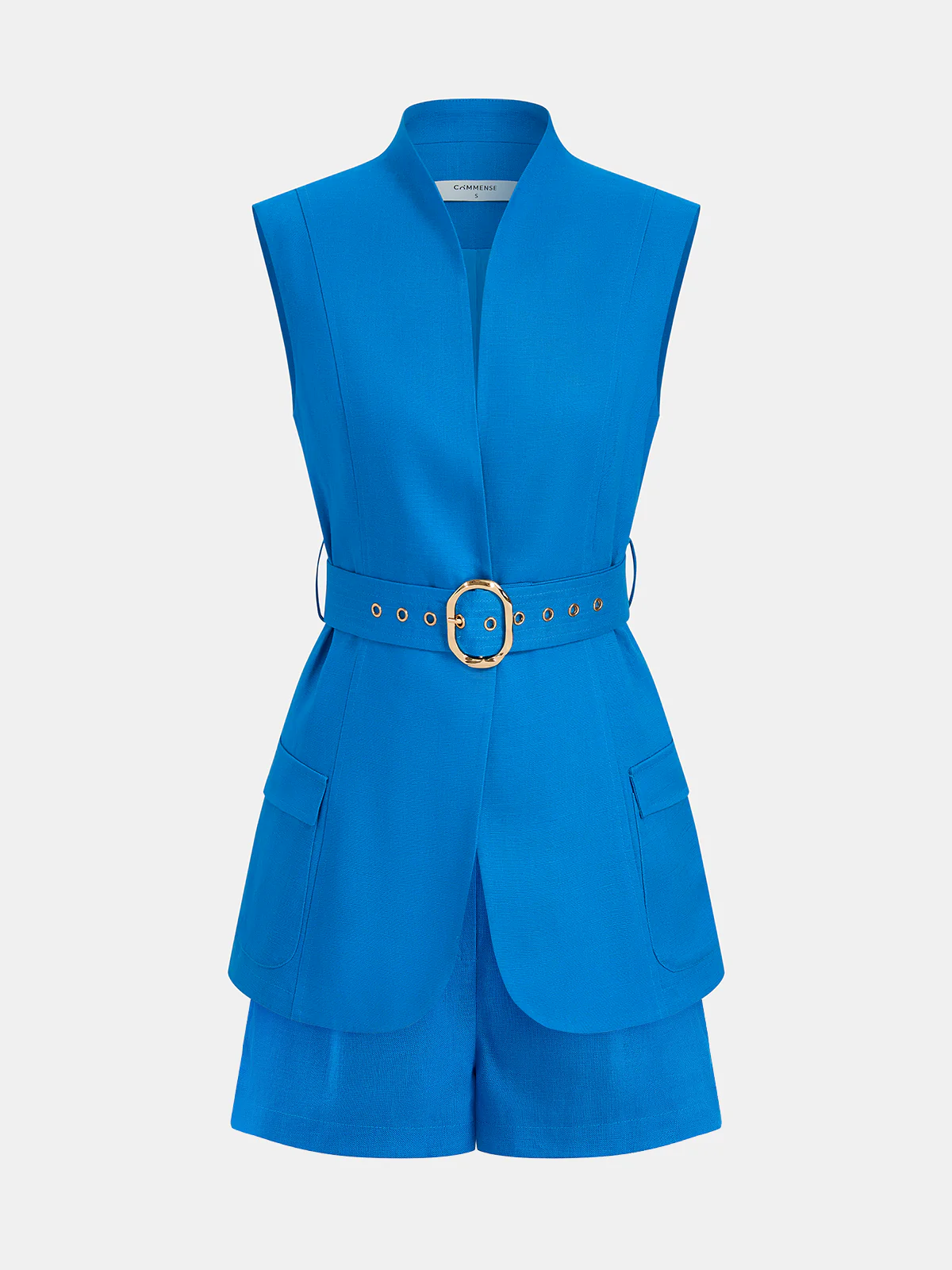 Sleeveless Blazer Vest & Pleated Shorts Set - Image 2