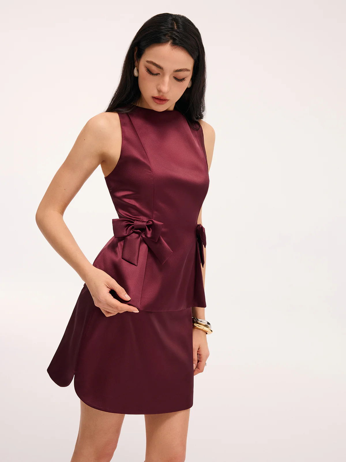 Sleeveless Bow Peplum Top & Mini Skirt Set - Image 4