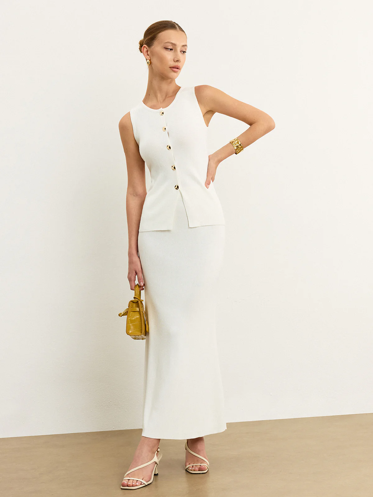 Sleeveless Button-Front Knit Skirt Set - Image 6
