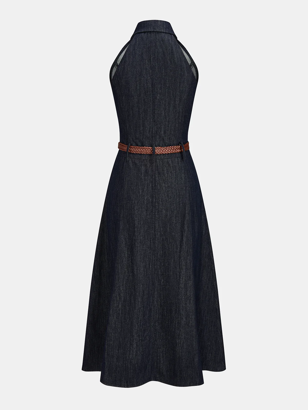 Sleeveless Buttoned Belted Denim Maxi Dress - Image 2