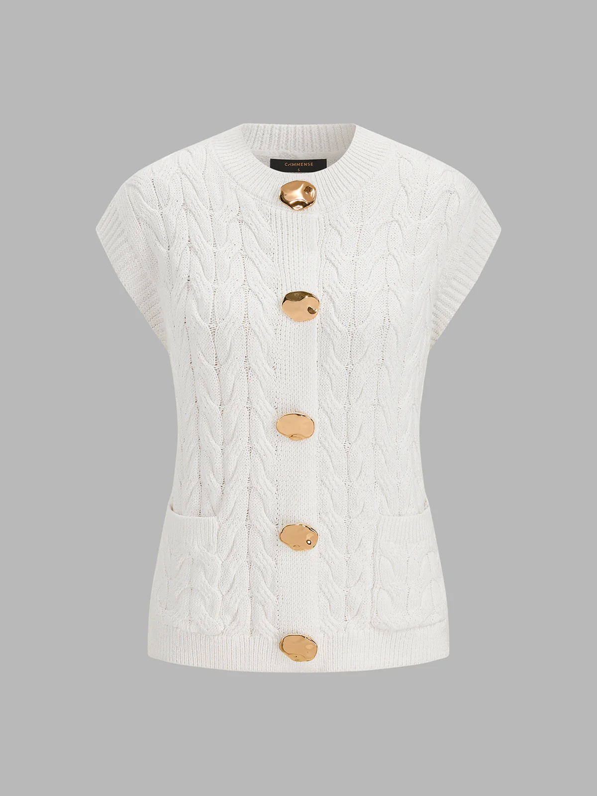 Sleeveless Metal Detail Cable Knit Top - Image 2