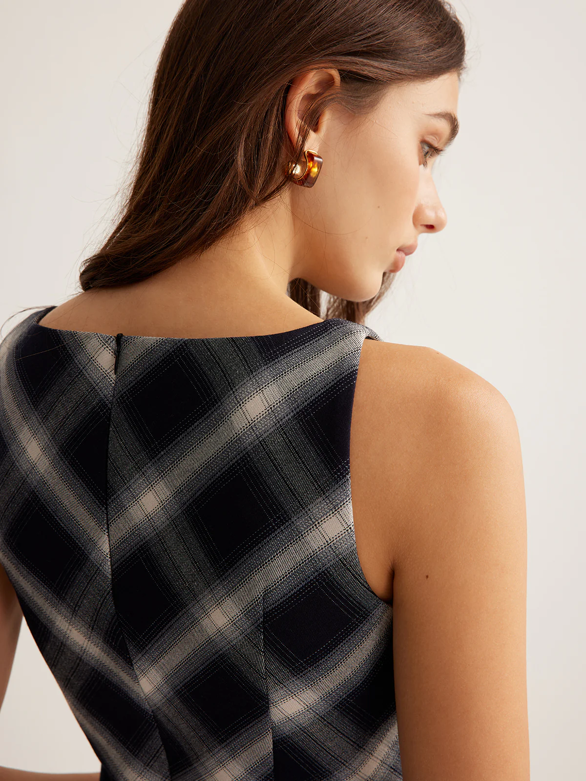 Sleeveless Checked Zipper Dress - Image 7