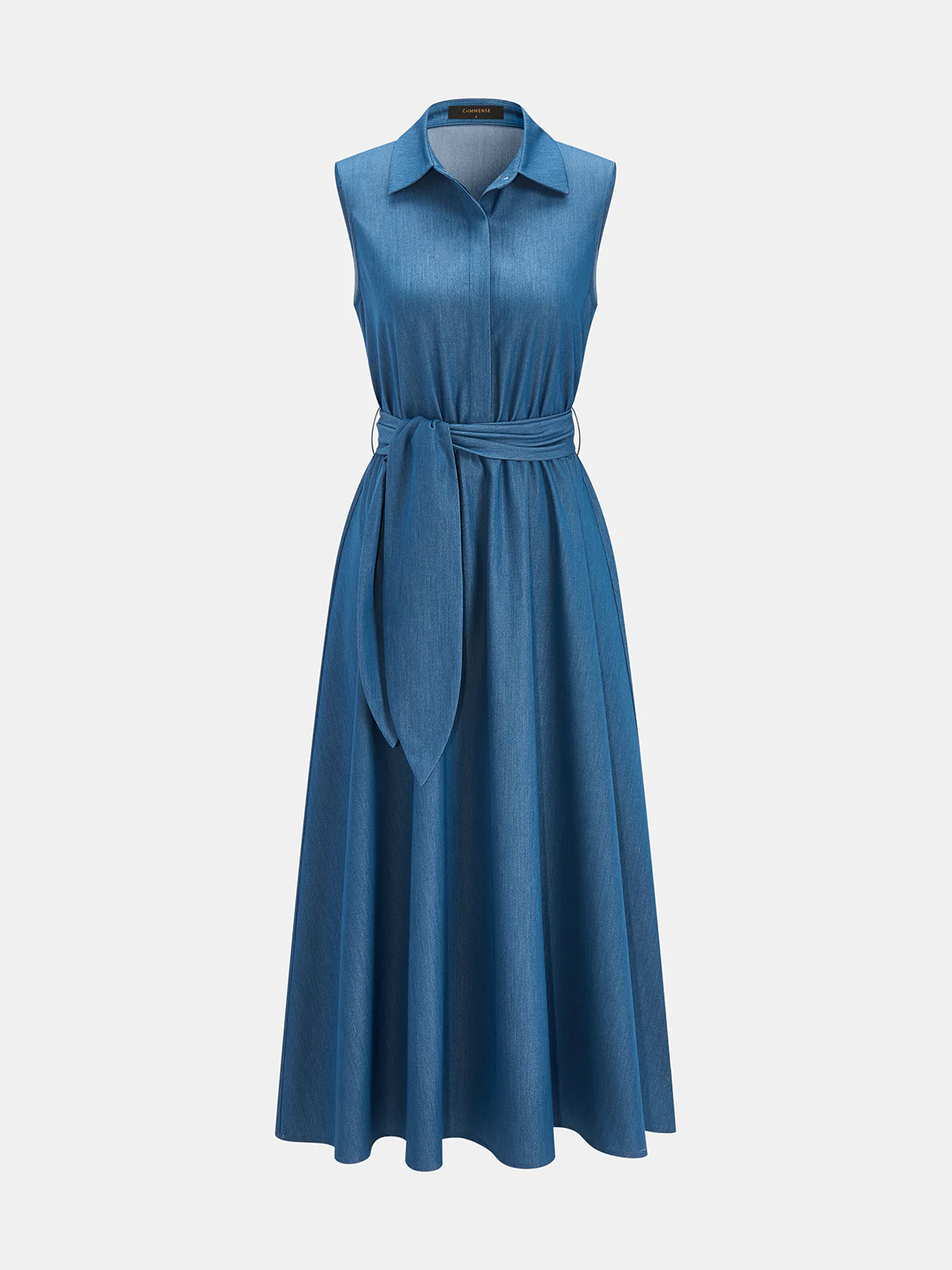 Sleeveless Collared Tie Waist Maxi Dress