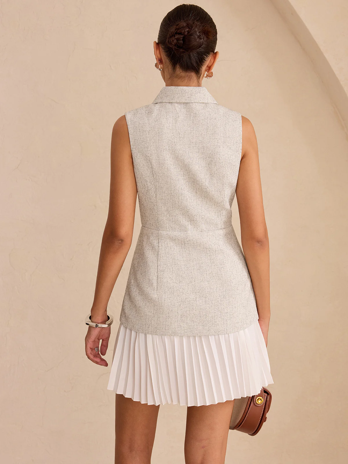 Sleeveless Collared Top Panel Pleated Skirt Mini Dress - Image 6