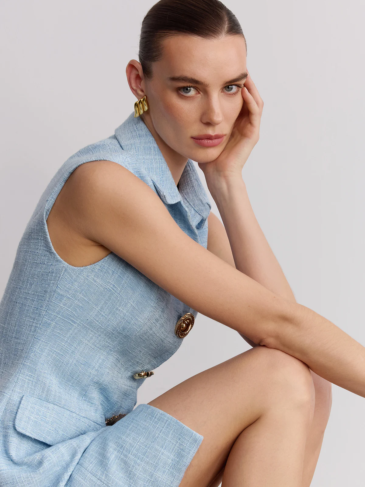 Sleeveless Collared Tweed Mini Dress - Image 3