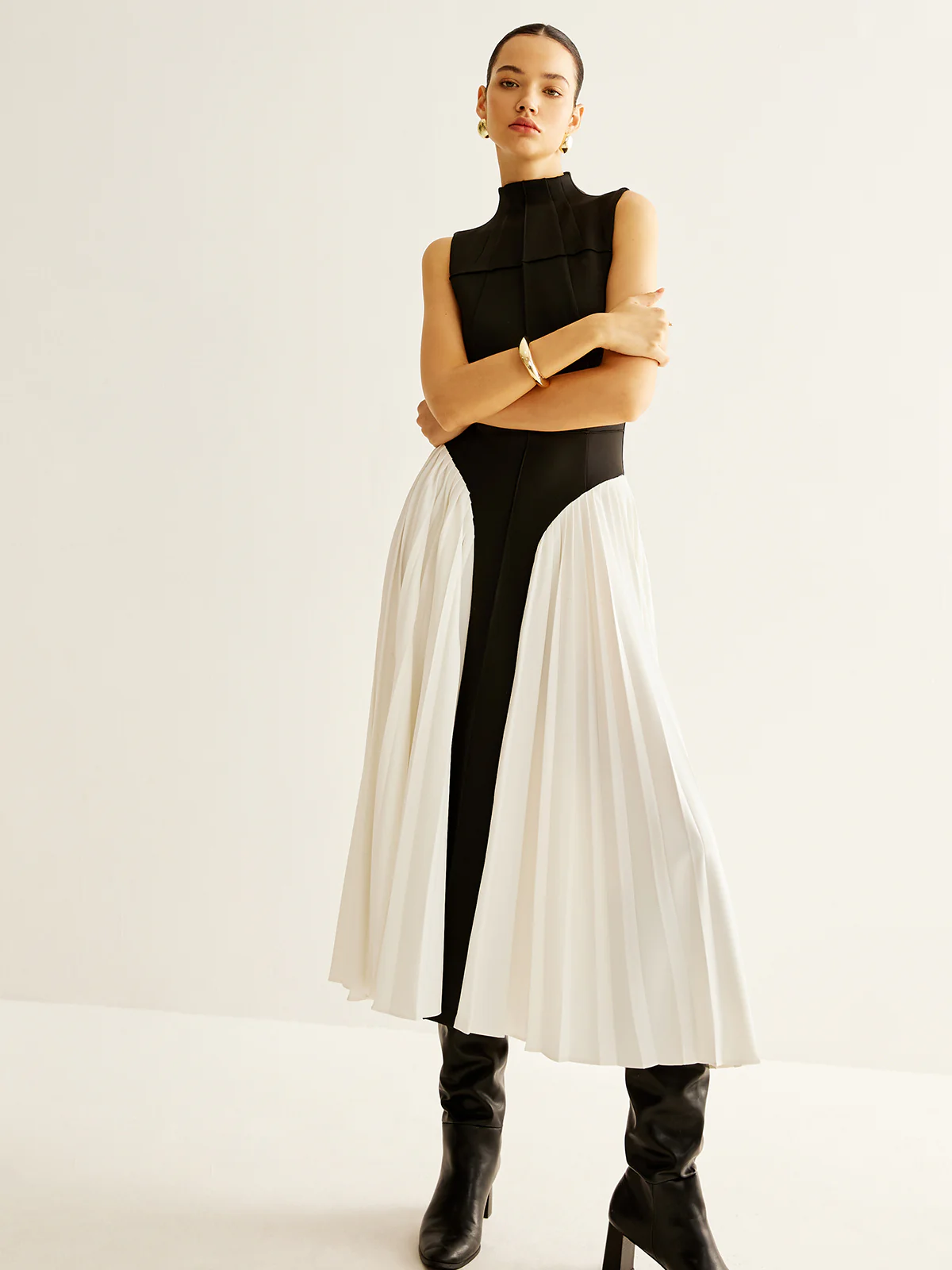 Sleeveless Color Block Pleated Dress - Image 4