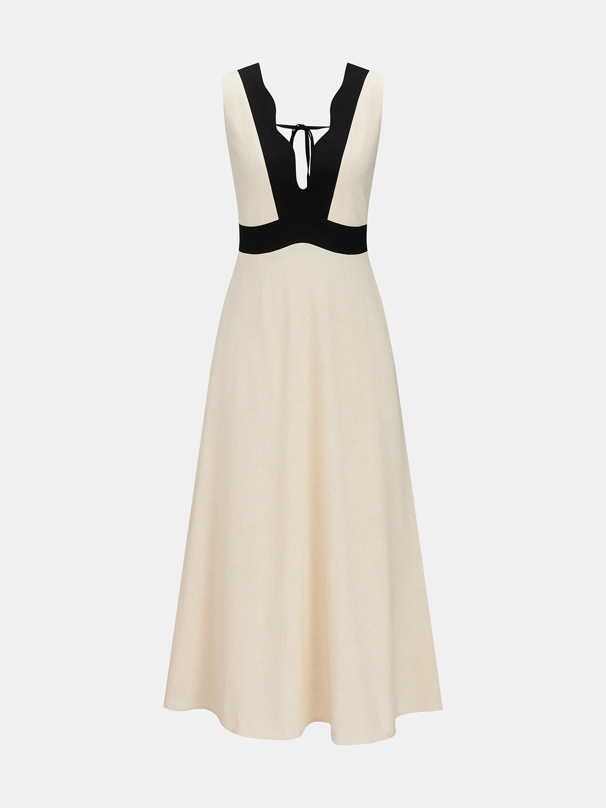 Sleeveless Contrast Trim Cotton Linen Midi Dress - Image 2