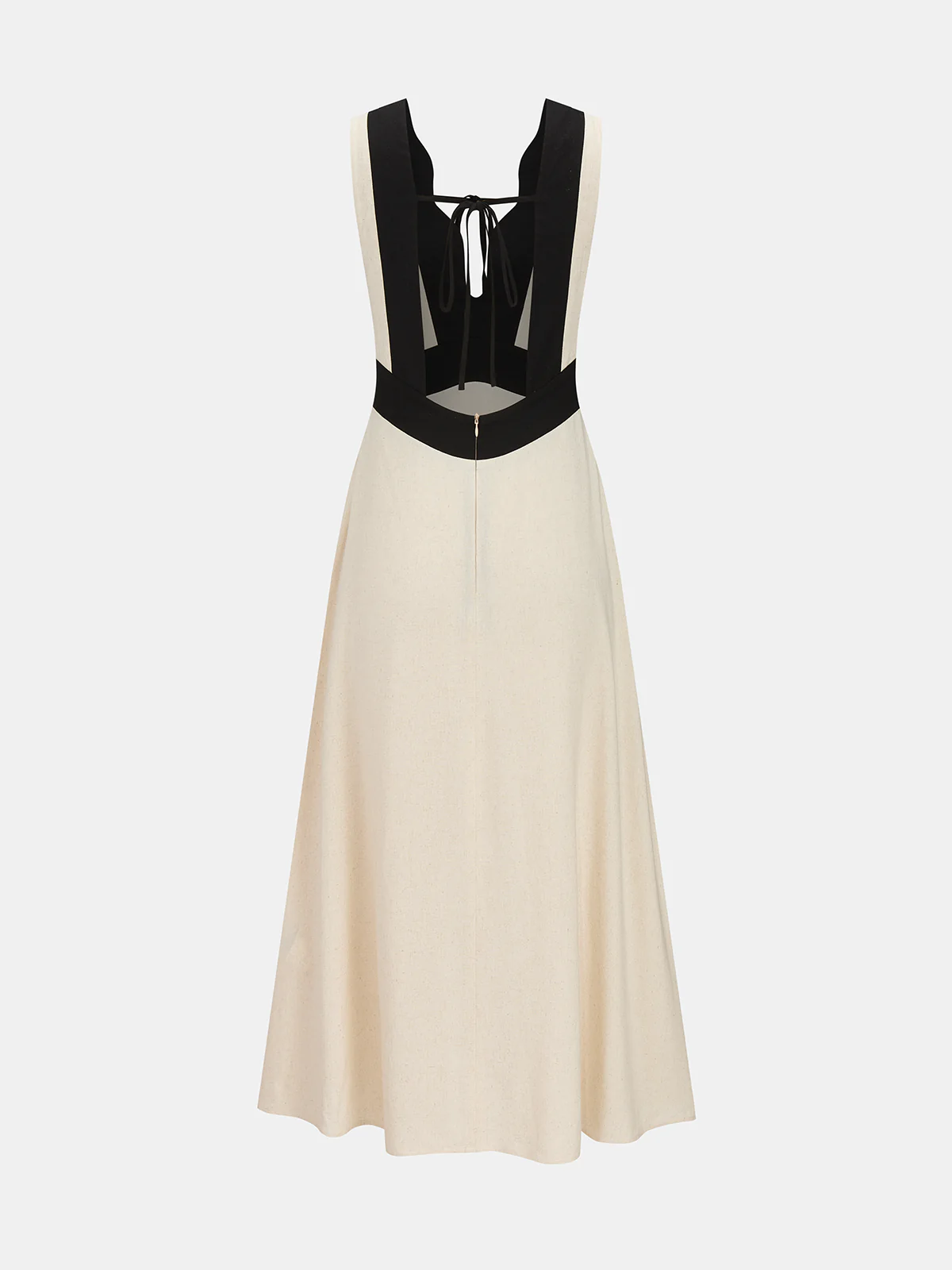 Sleeveless Contrast Trim Cotton Linen Midi Dress - Image 3