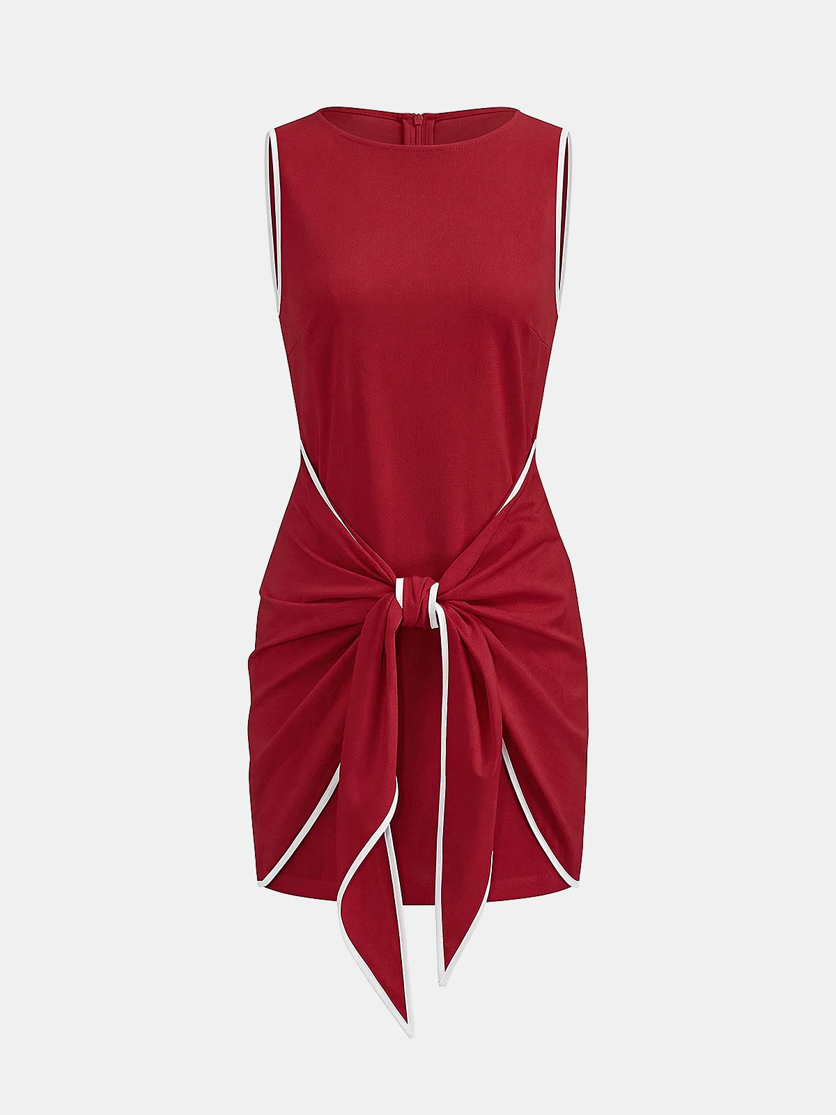 Sleeveless Cotton-Linen Knot-Waist Mini Dress - Image 12