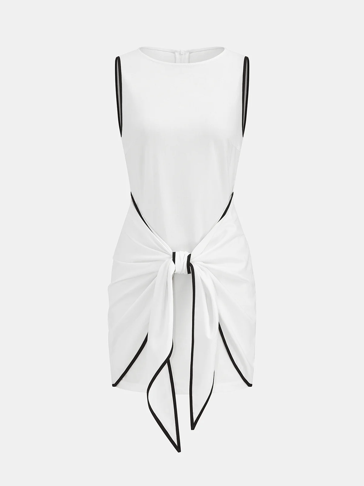 Sleeveless Cotton-Linen Knot-Waist Mini Dress - Image 7