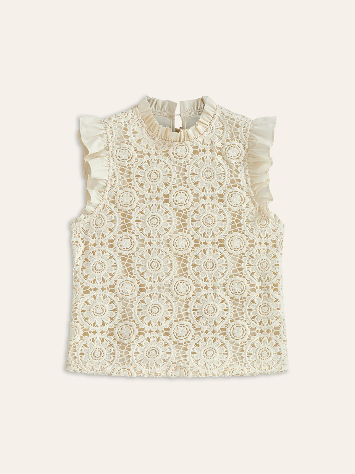Sleeveless Crochet Lace Top With Ruffle Trim - Image 2