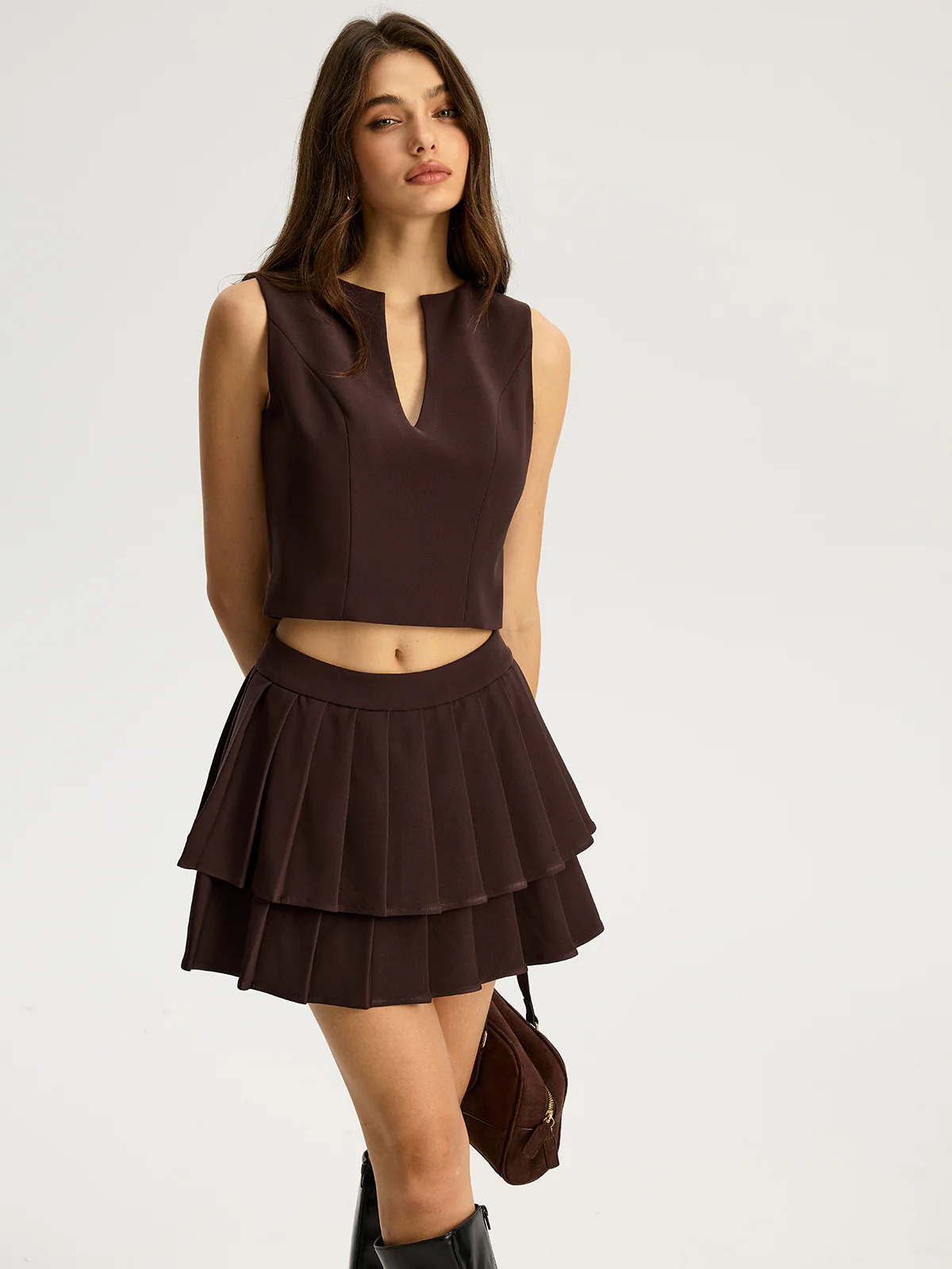Sleeveless Crop Top and Tiered Mini Skirt Set - Image 4