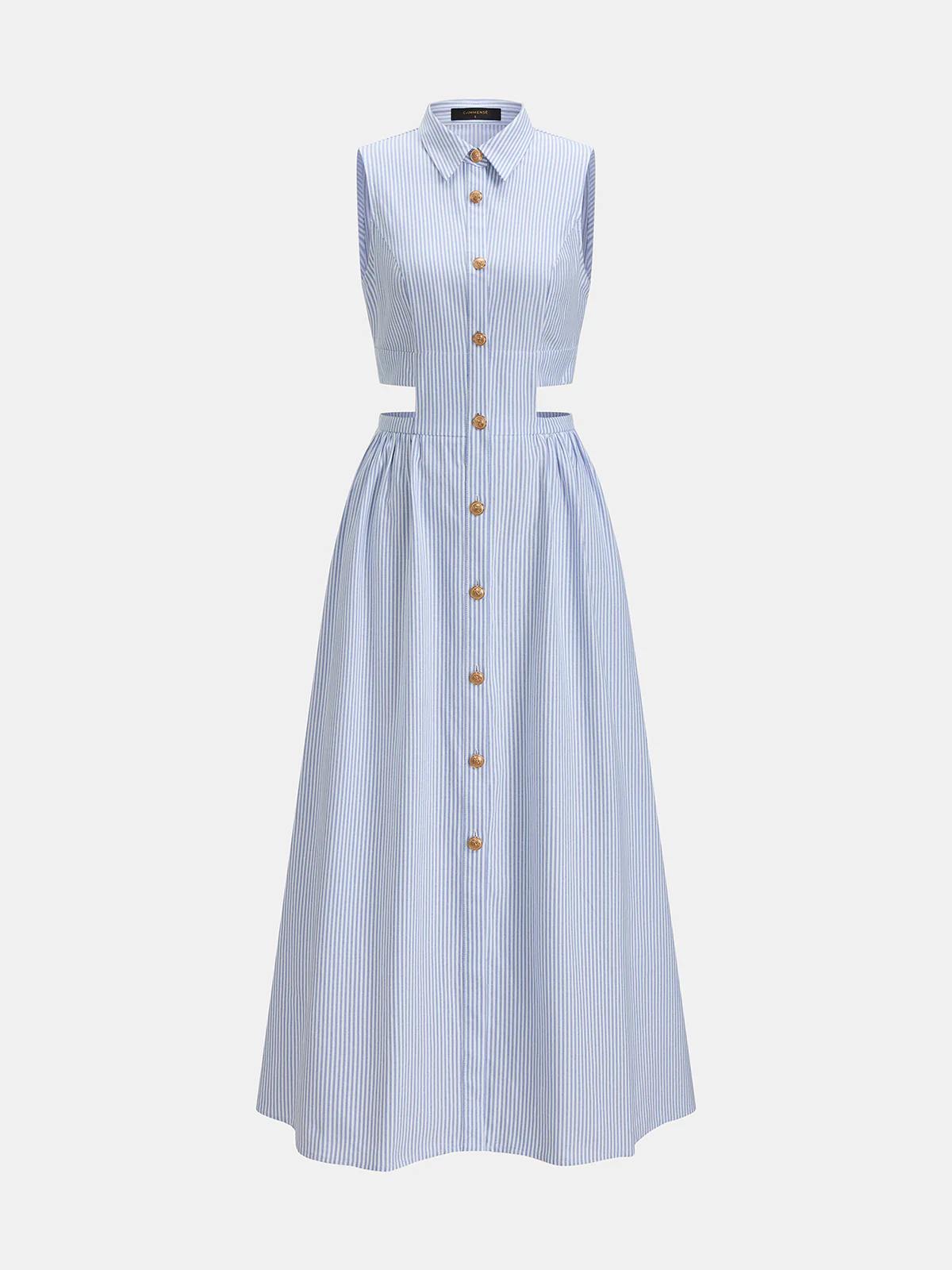 Sleeveless Cutout Striped Midi Shirt Dress - Image 2