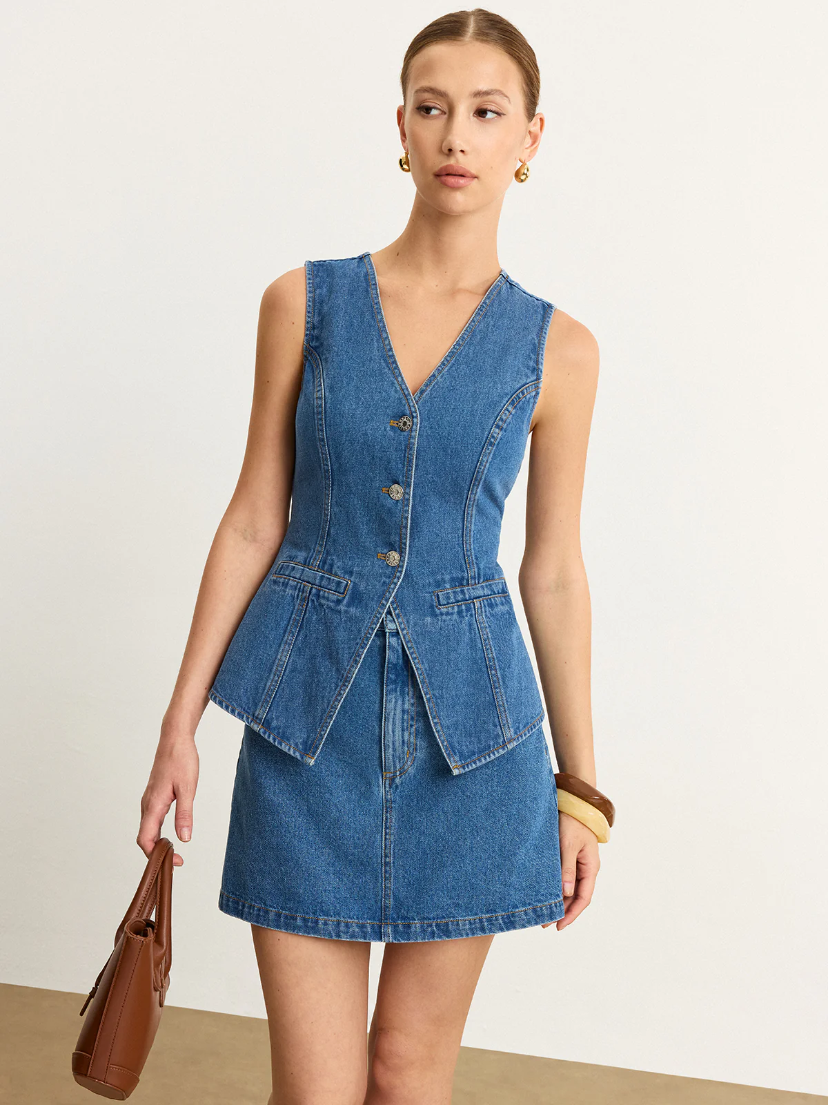 Sleeveless Denim Skirt Set - Image 3