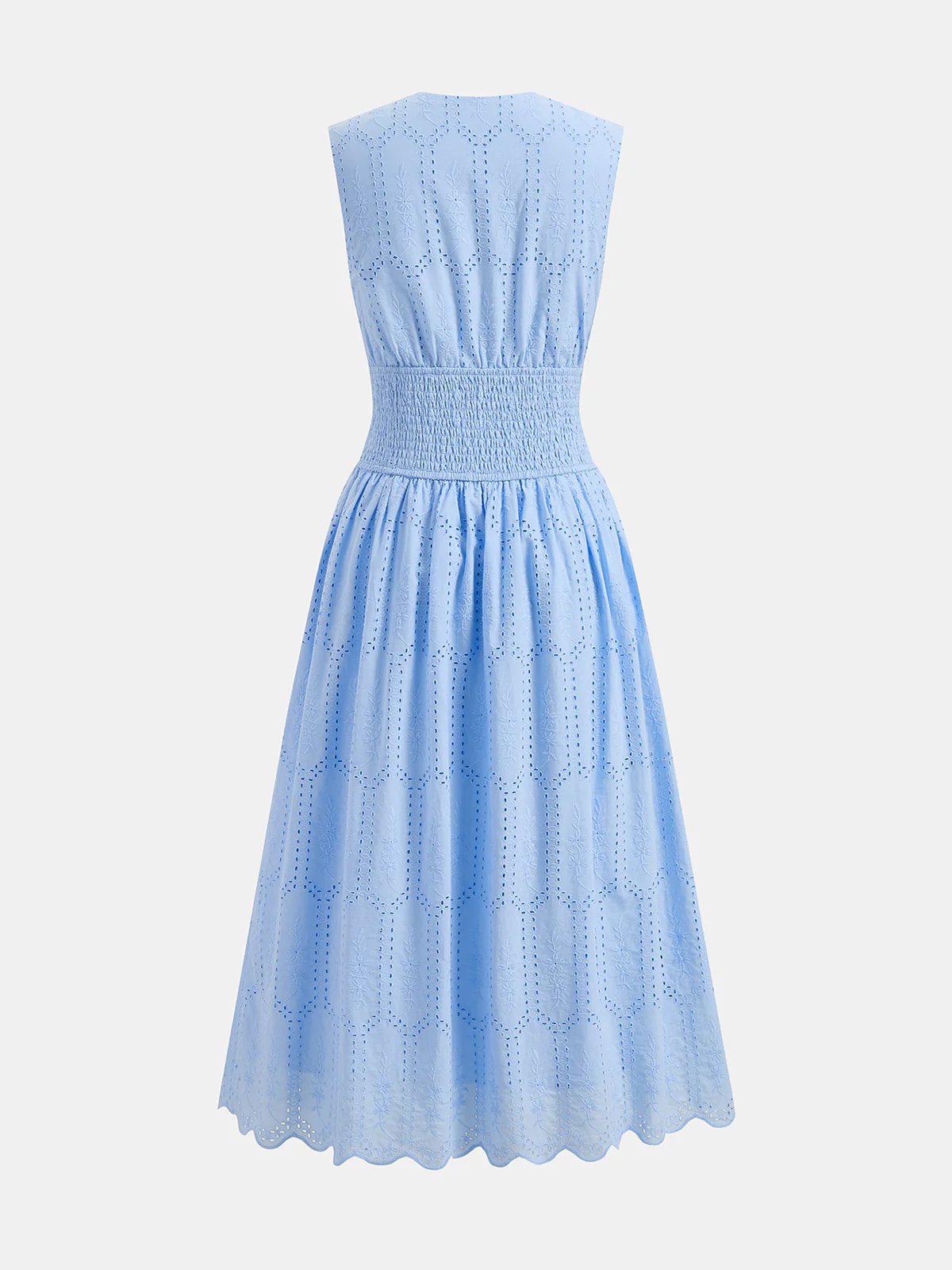 Sleeveless Embroidered Cotton Eyelet Midi Dress - Image 3