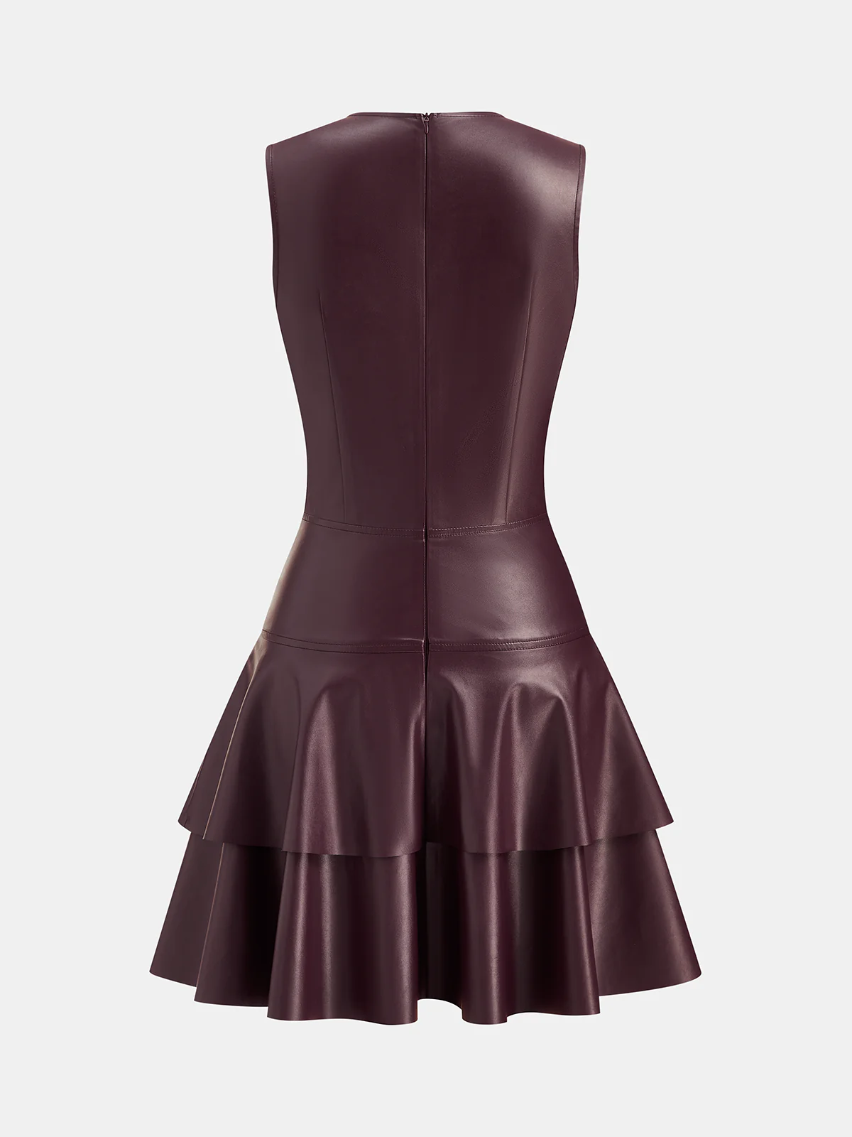 Sleeveless Faux Leather Tiered Ruffle Mini Dress - Image 2