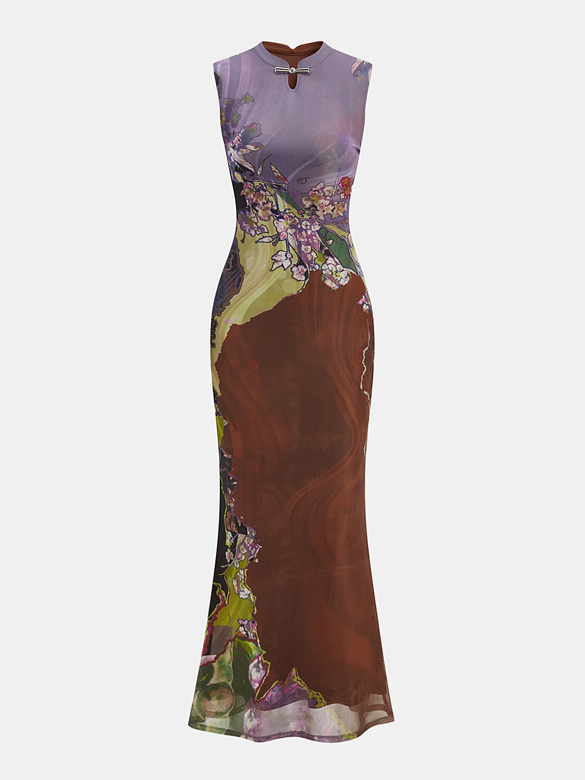 Sleeveless Floral Cheongsam Maxi Dress - Image 6