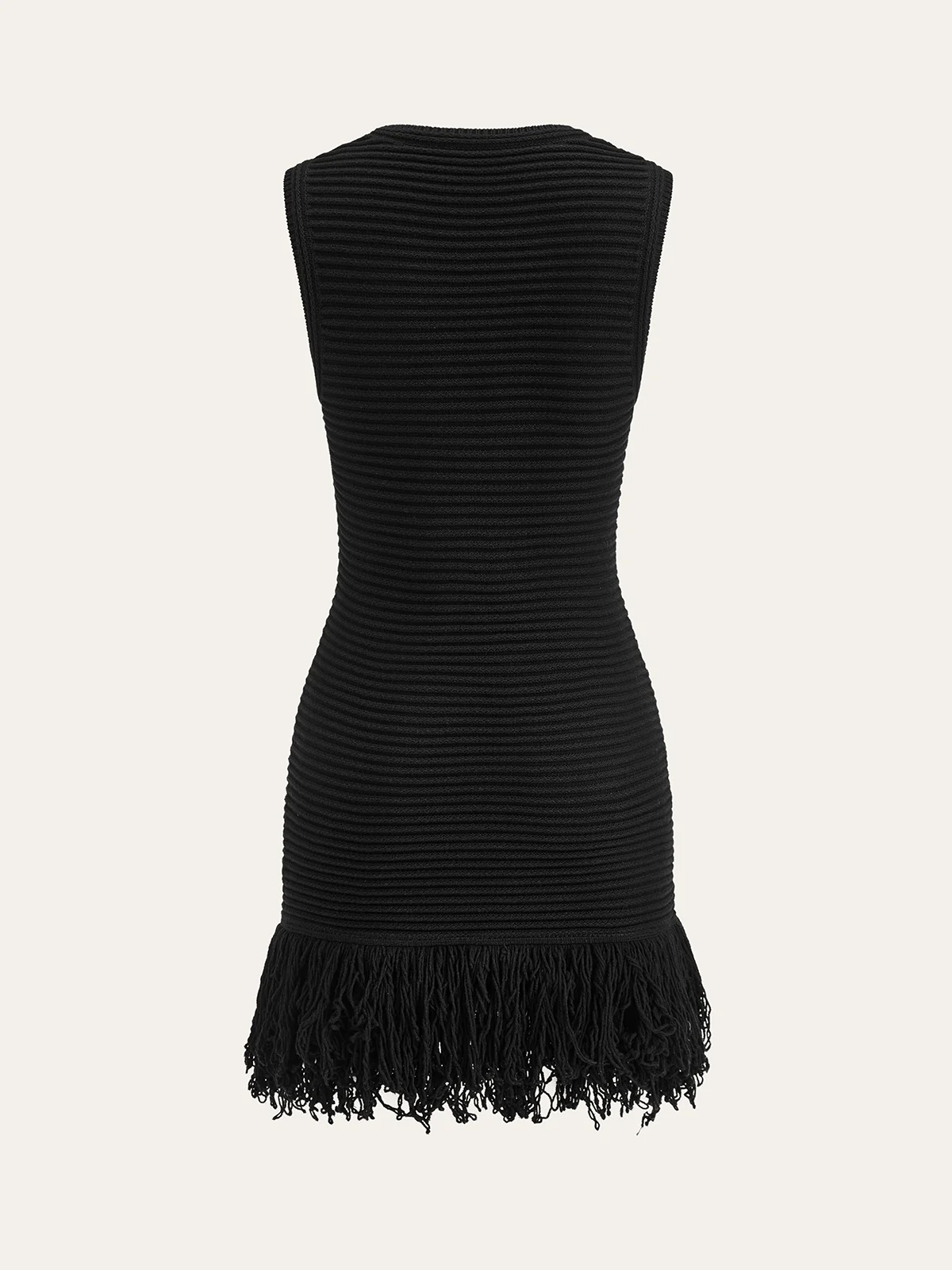 Sleeveless Fringe Hem Sweater Dress - Image 3
