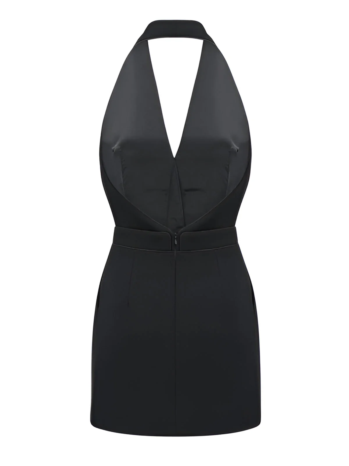 Sleeveless Halter V Neck Dress With Gold Buttons - Image 5