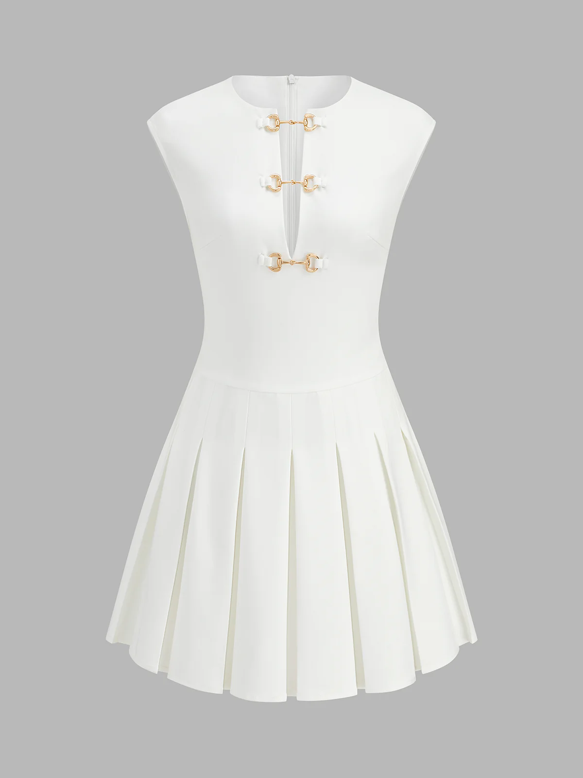 Sleeveless Horsebit Pleated Mini Dress - Image 2