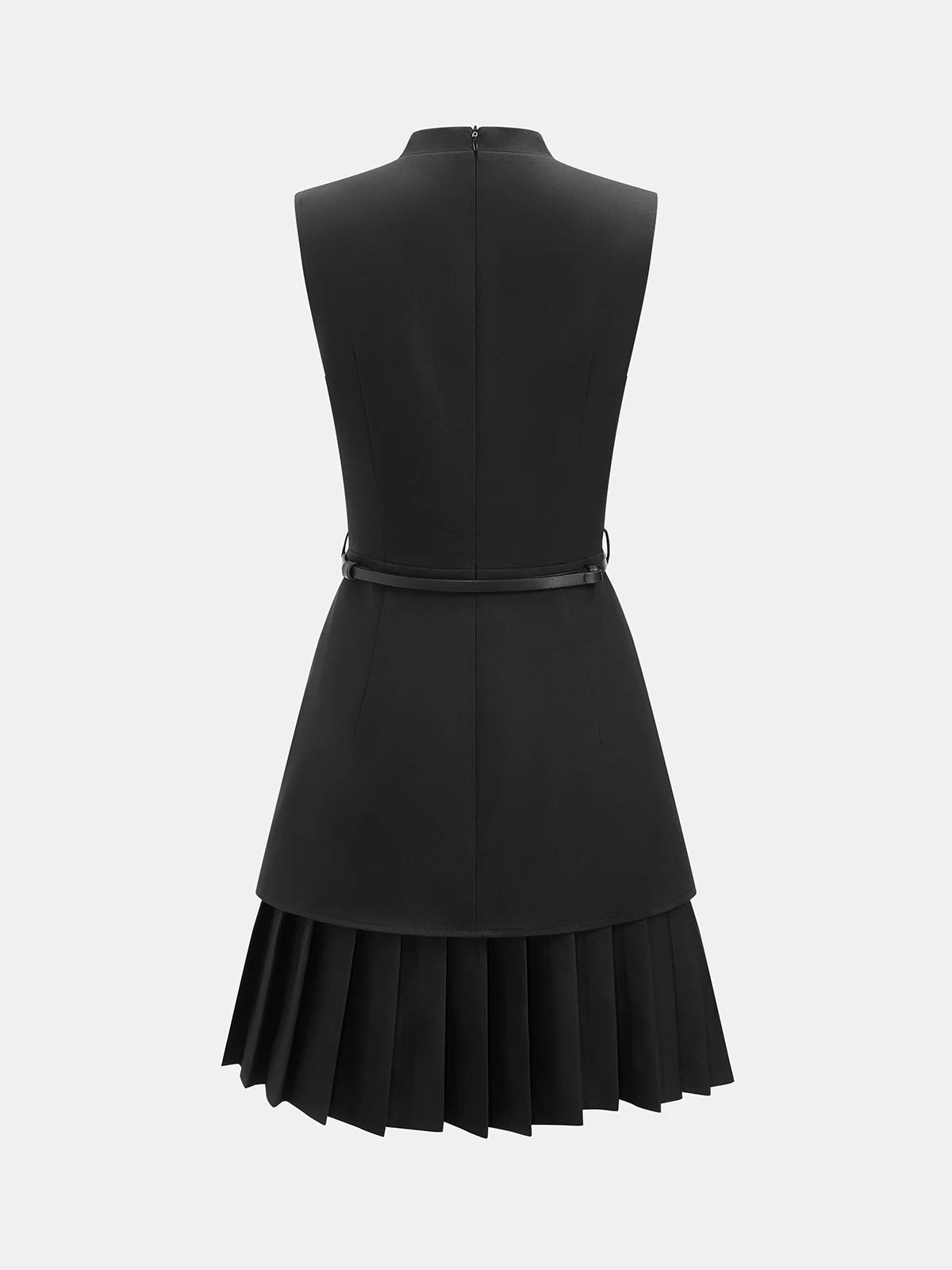 Sleeveless Keyhole Pleated Belted Mini Dress - Image 3
