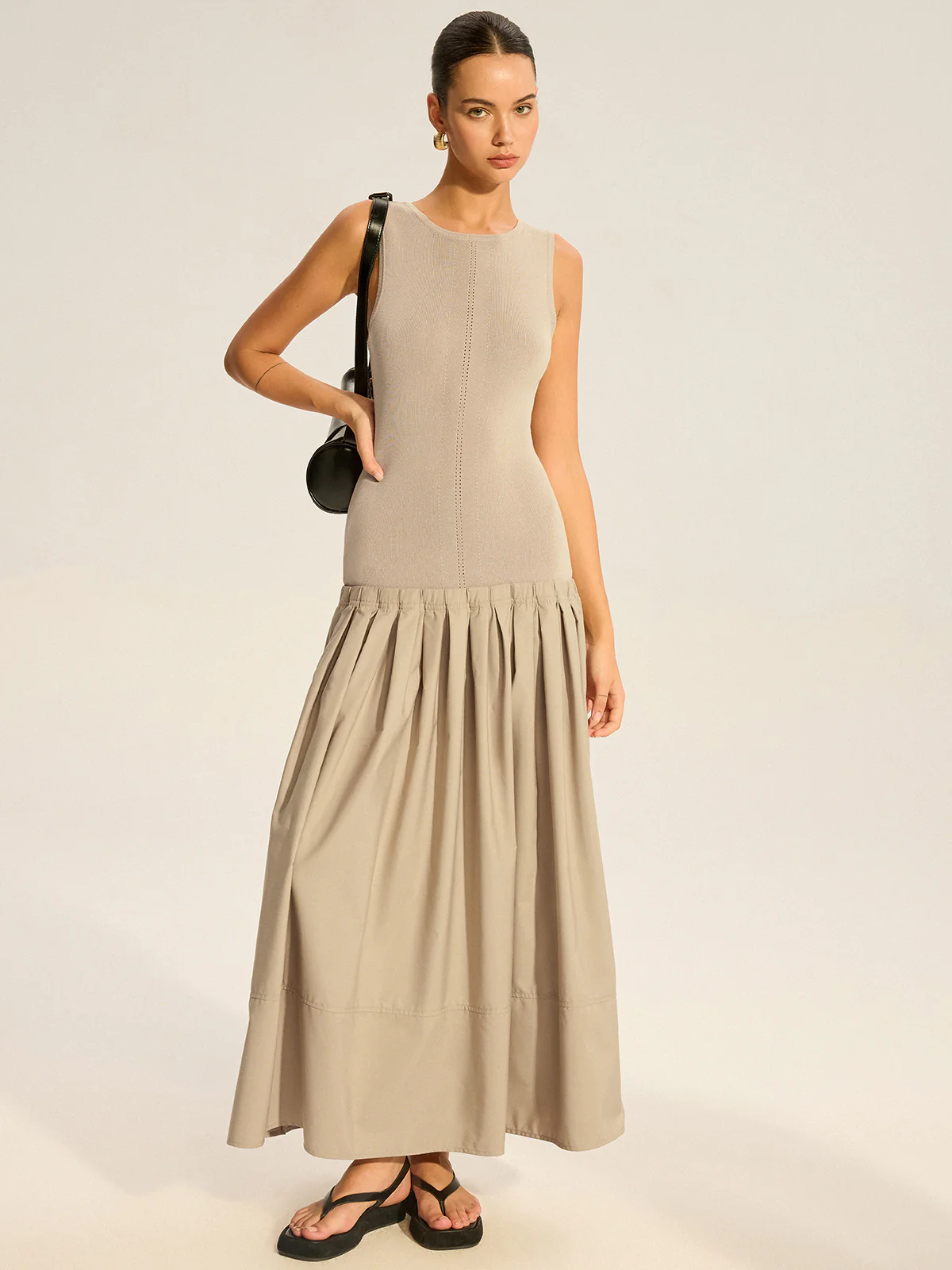 Sleeveless Knit-Top Pleated Midi Dress - Image 2