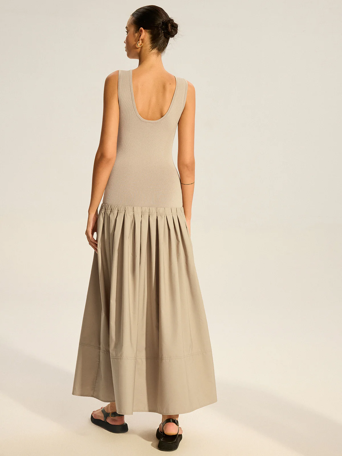 Sleeveless Knit-Top Pleated Midi Dress - Image 6