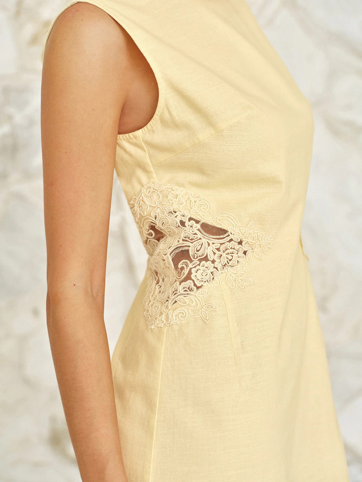 Backless Lace Cotton Linen Mini Dress - Image 3