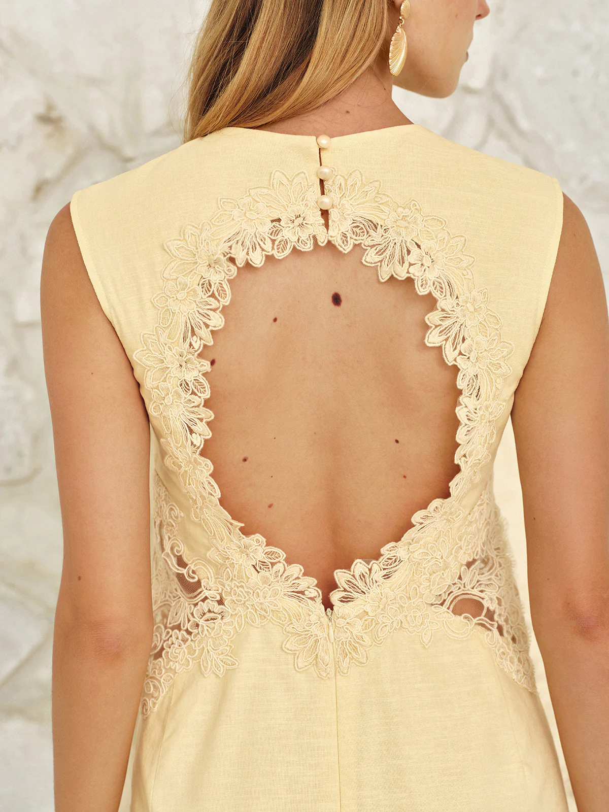 Backless Lace Cotton Linen Mini Dress - Image 8