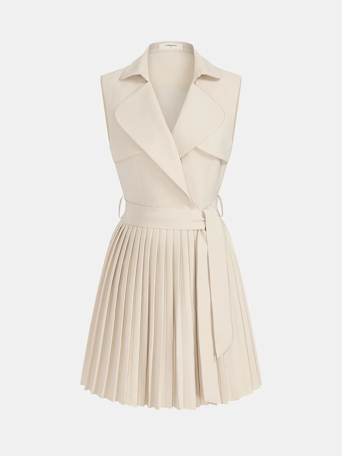 Sleeveless Lapel Belted Pleated Mini Dress - Image 2
