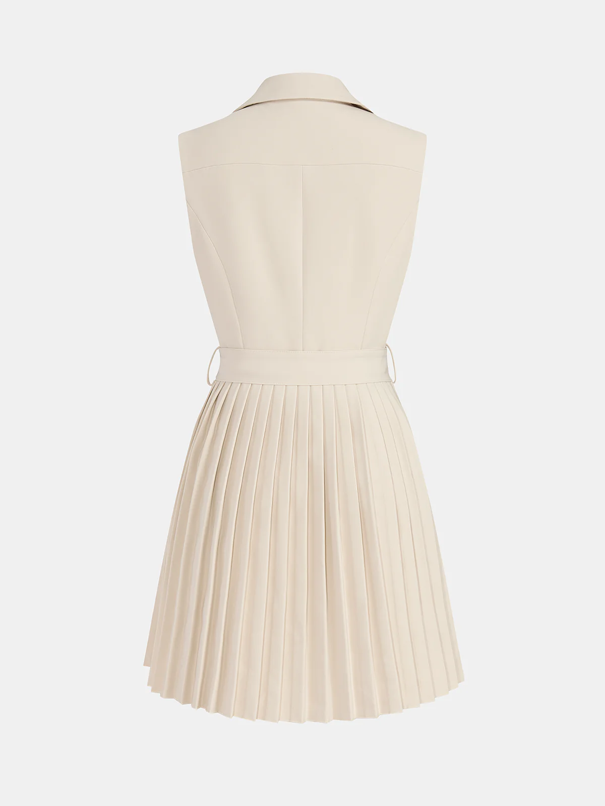 Sleeveless Lapel Belted Pleated Mini Dress - Image 3