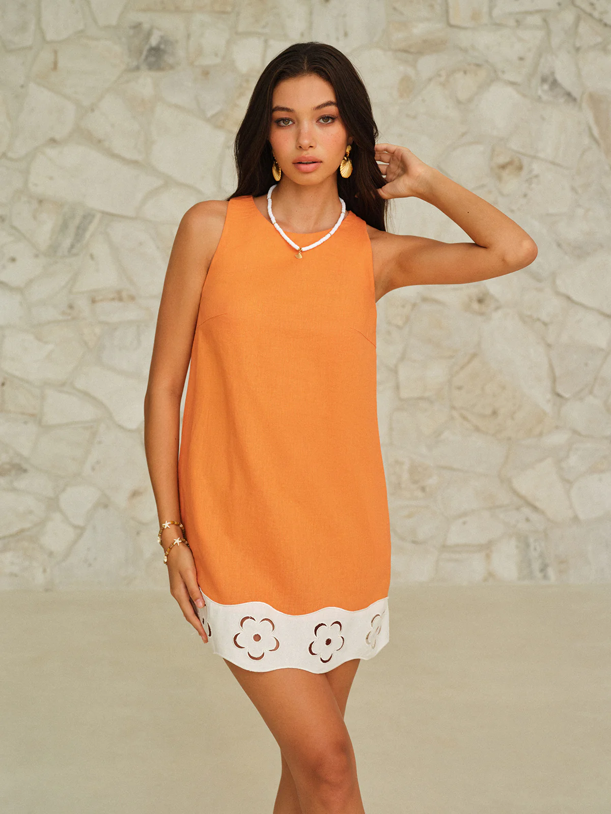 Sleeveless Mini Dress With Floral-Cutout Hem - Image 2