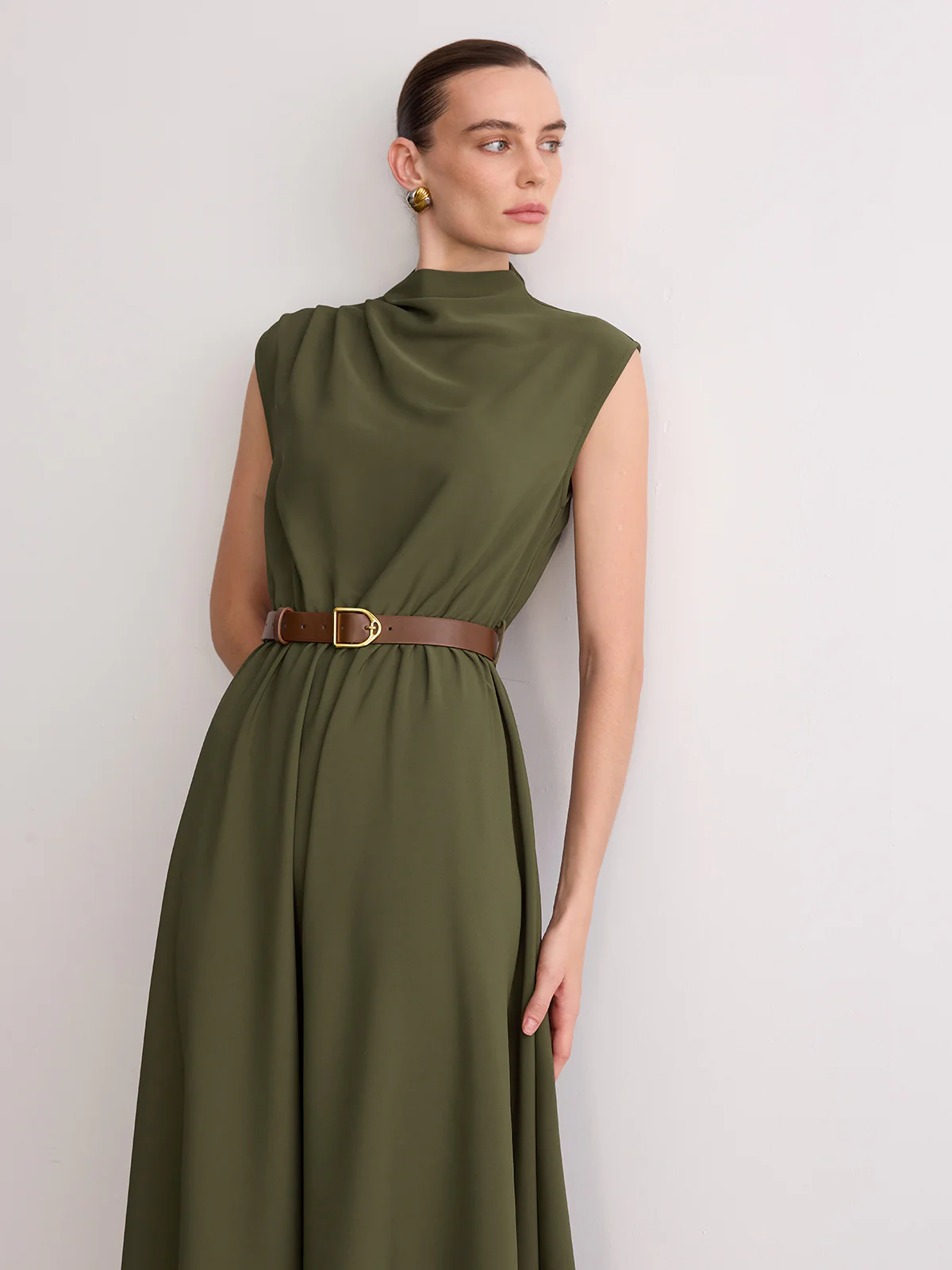 Sleeveless Mock Neck Belted Maxi Dress - Image 2
